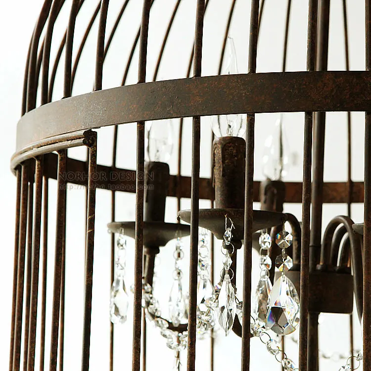 

Rusty/Black, 35/50/60cm, Retro Crystal Chandelier Bird Cage Rope Cable, Pendant Hotel Restaurant Bar Club Creative Lamp