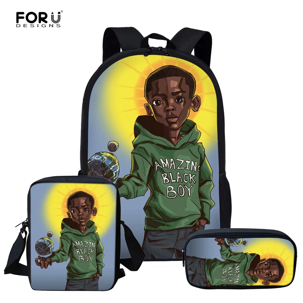 

Комплект школьных сумок FORUDESIGNS для мальчиков с американским африканским принтом, детский школьный рюкзак для мальчиков, стильные сумки для ...