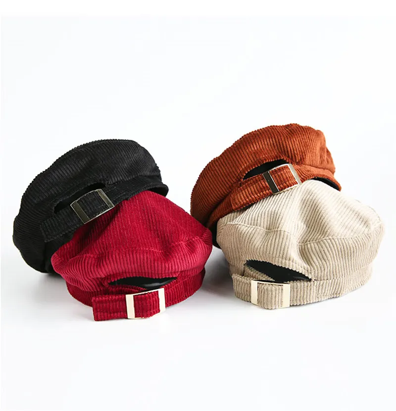 Fashion Kids Winter Corduroy Beret Hats Baby Boys Adjustable Painter Cap Girls Designer French Brimless Baret Cap with Button