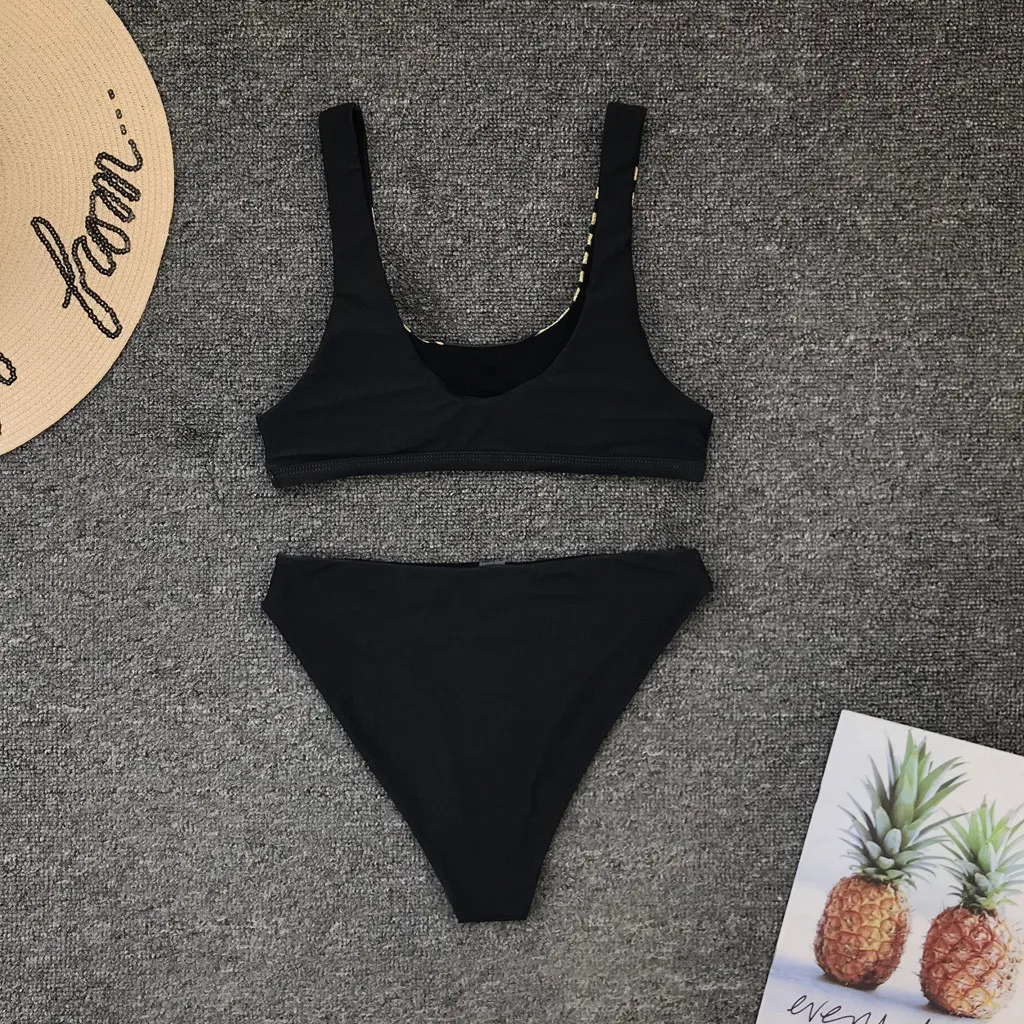 Женский бикини с принтом золотого листа сексуальный однотонный купальник пуш-ап