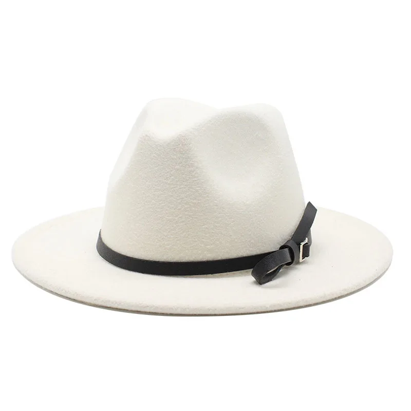 

56-60cm Men Women Top Hats Unisex Flat Brim Wool Felt Winter Gentleman Church Hat Autumn Classic Jazz Fedora Hat Black white