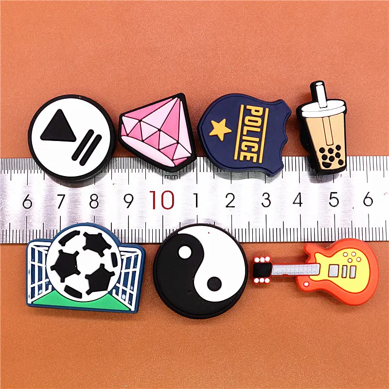 1pcs Shoe Charms Guitar PVC Croc Accessories Decorations Milk Tea Pink Diamond Play JIBZ Charm Buckle for Kids Party Xmas Gifts