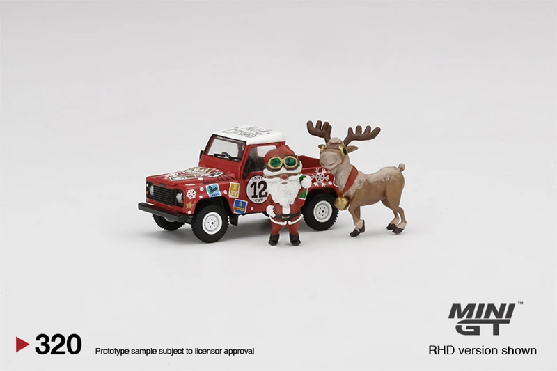 

Миниатюрный автопикап Land Rover Defender 90, 2021 г., Санта-Клаус и олень, модель автомобиля под давлением в рождественском стиле, 1:64