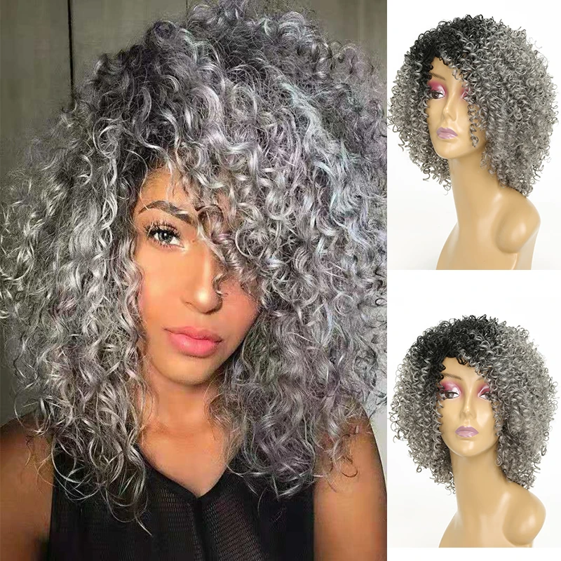 

Ombre Afro Curly Wigs for Afrcian Women Synthetic Long Kinky Curly Wig Side Part Heat Resistant Natural Cosplay Lolita Wig