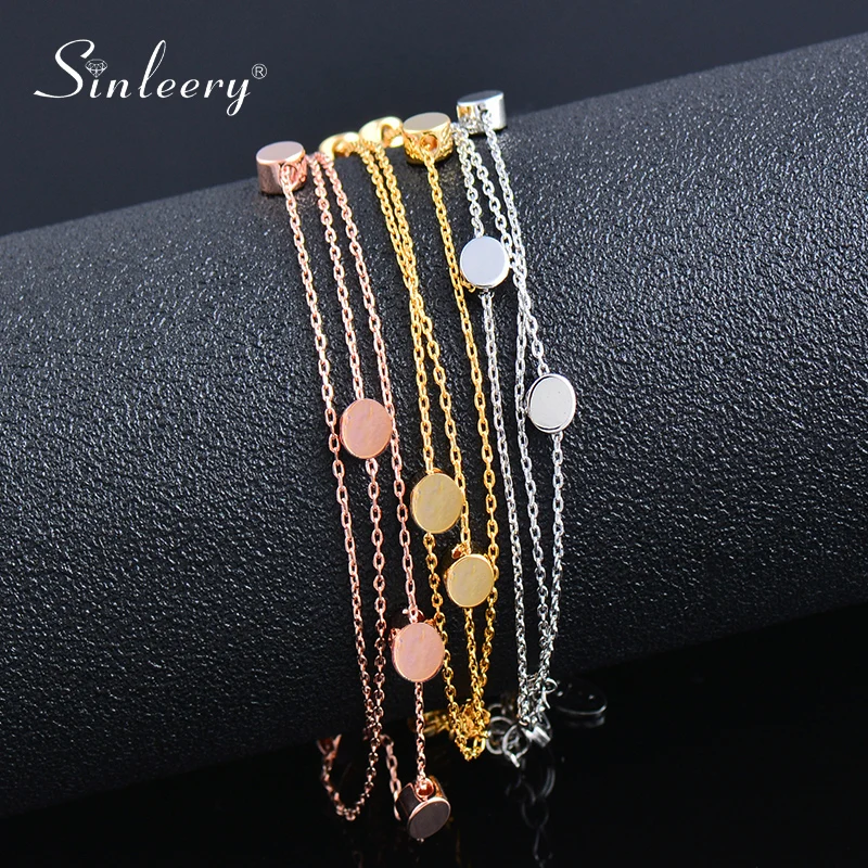

SINLEERY 3 Layers Round Circle Chain Bracelets Bangle Rose Gold Silver Color Fashion Jewelry for Women 2021 New SL360 SSK