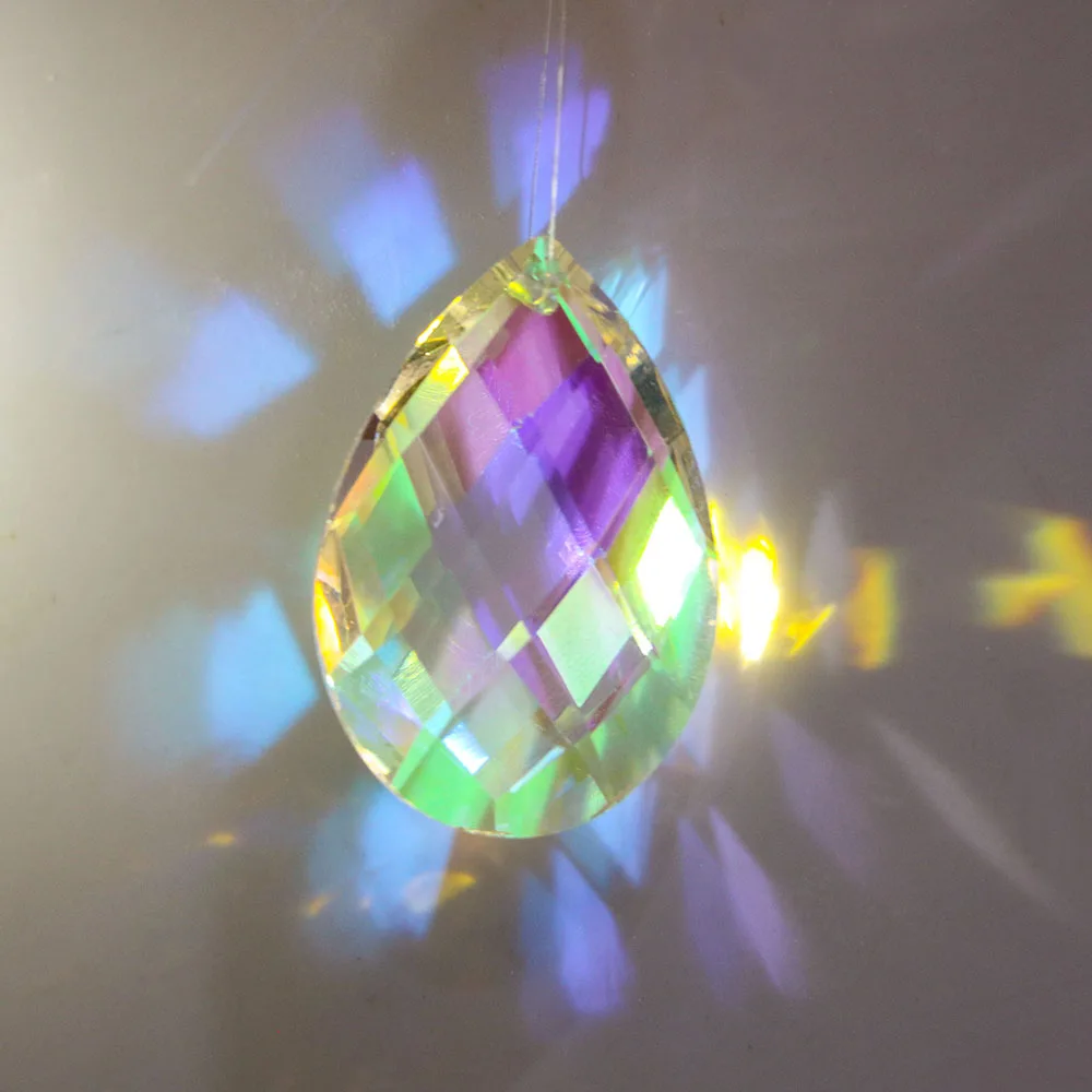 

Garden Decor DIY Colorful Crystal Pendant Chandelier Parts Hanging Crystals Prism for Windows Decoration AB-Color