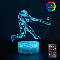 led child night light with remote control bedroom decor bedside lighting 3d baseball desk lamp 16 colors new year birthday gift