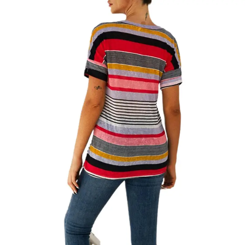 

Women Short Sleeve T-Shirt Casual Basic Tee V-Neck Striped Tops Blouse Summer