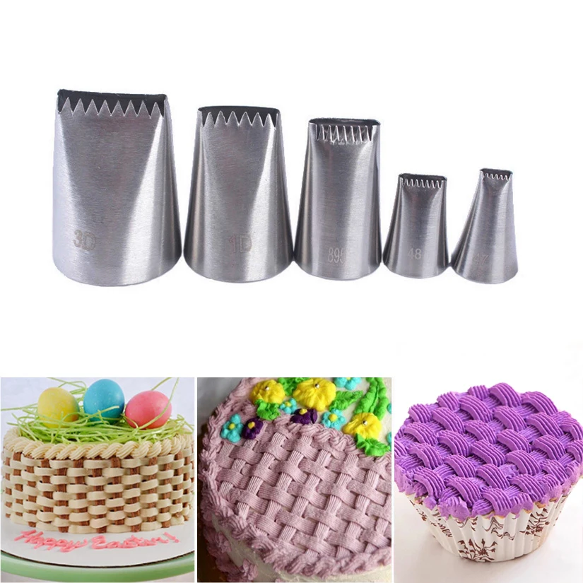 

5 pcs/set Basketweave Tips Icing Nozzles Make Ribbed Stripes, Fondant Cake Cupcake Decoration Tips Baking Tools