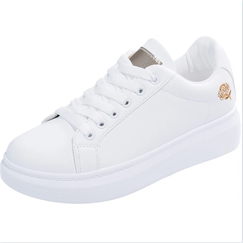 

Women Casual Shoes White Sneakers Breathable Embroidered Flower Lace-Up vulcanize shoe zapatos de mujer zapatos