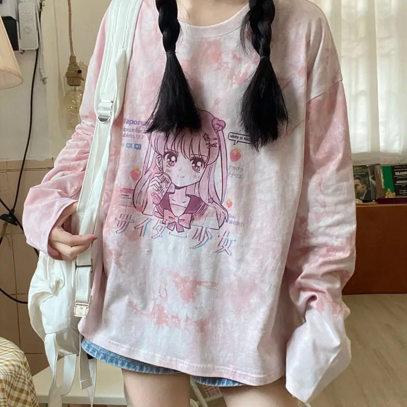 Милая футболка с длинным рукавом большого размера Уличная в стиле хип хоп
