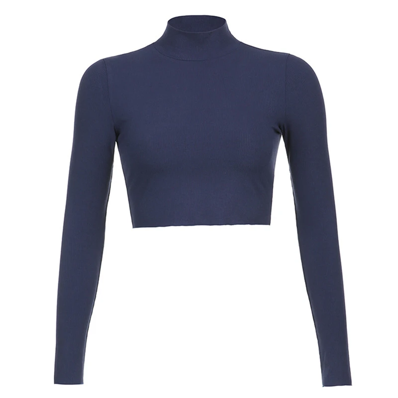 

Women Casual Turtleneck Cropped Tops Solid Color T-Shirts Autumn Comfortable Long-Sleeved T-Shirt Ladies Skinny Basic Tee Shirt