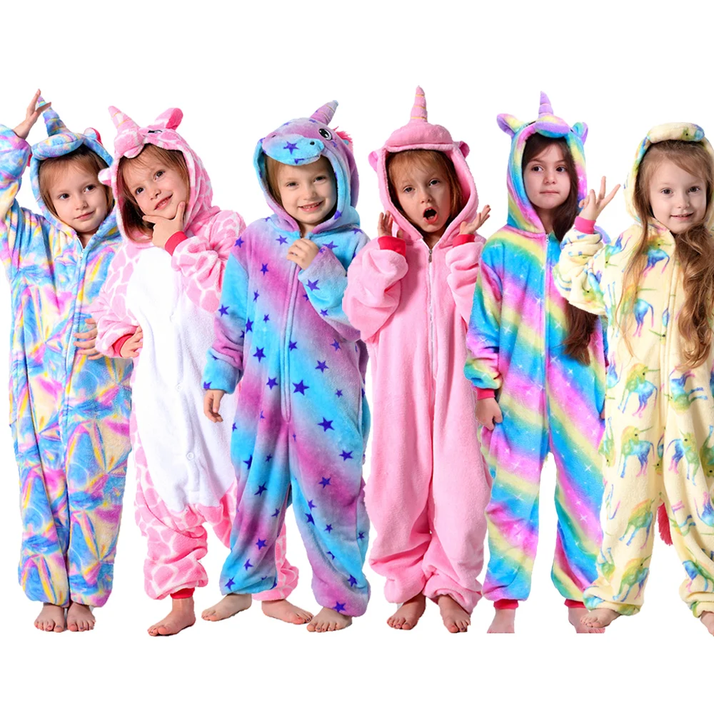 Пижамы кигуруми с единорогом Детские зимние комбинезоны для девочек и мальчиков