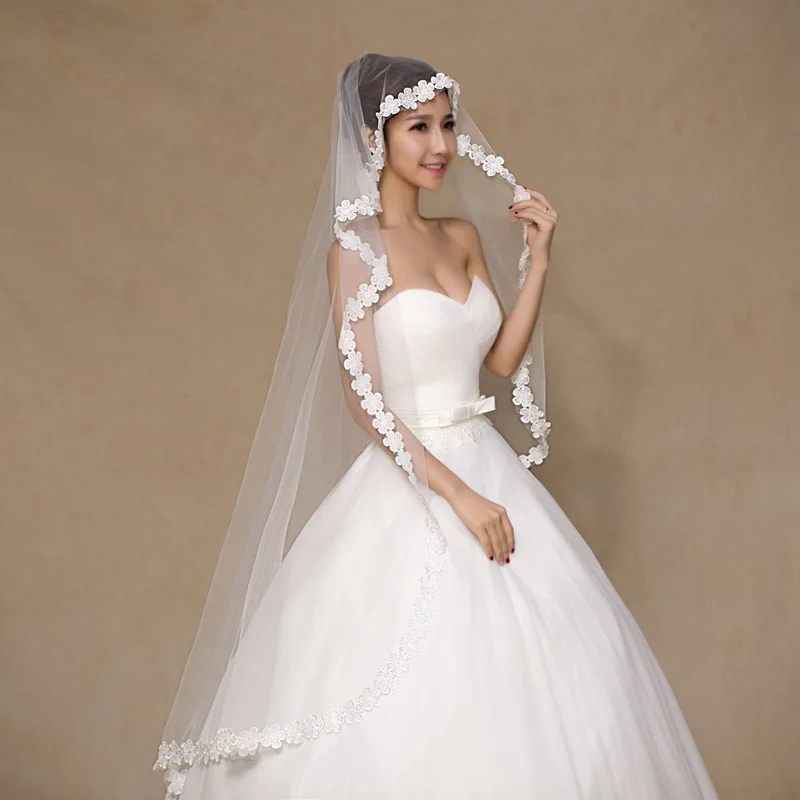 В наличии с цветочным узором и кружевной каймой фата 1 5 м Длина оптовая продажа