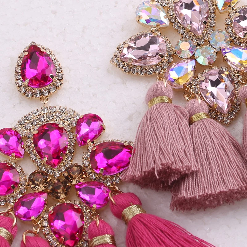 New Fashion Rhinestone Tassel Earrings For Wome Fringe Drop Dangle Earring Boho Aretes Big Women Female Jewelry | Украшения и