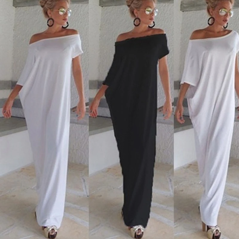 

Short Sleeve Loose Plain Maxi Dresses White Vintage Long Sleeve Loose Irregular Boho Beach Summer Spring Clothing