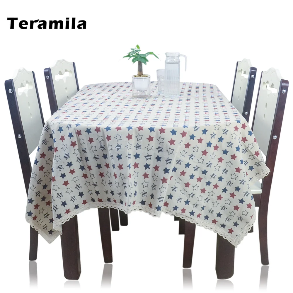 

Teramila Stars Design With Lace Thick Table Cloth Dining Table Clothes Square Oval Table Cover For Party Wedding Mantel Outdoor