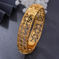 wando flower 1pcslot gold color bangles for women hollow mesh luxury bracelet female ethnic yellow gold color charms jewelry