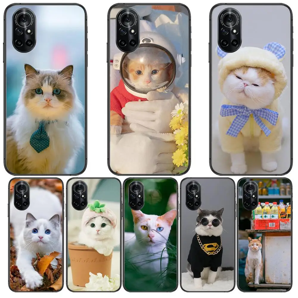 

Funny Cartoon Cat Clear Phone Case For Huawei Honor 20 10 9 8A 7 5T X Pro Lite 5G Black Etui Coque Hoesjes Comic Fash design