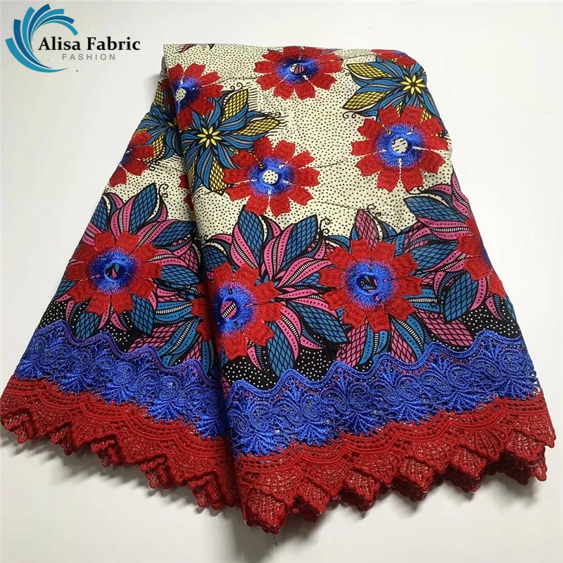 

6 Yards Top Quality African Wax Print Lace Fabric Cotton Embroidery Wax Brode African Lace Brocade Fabric For Dress Material B38