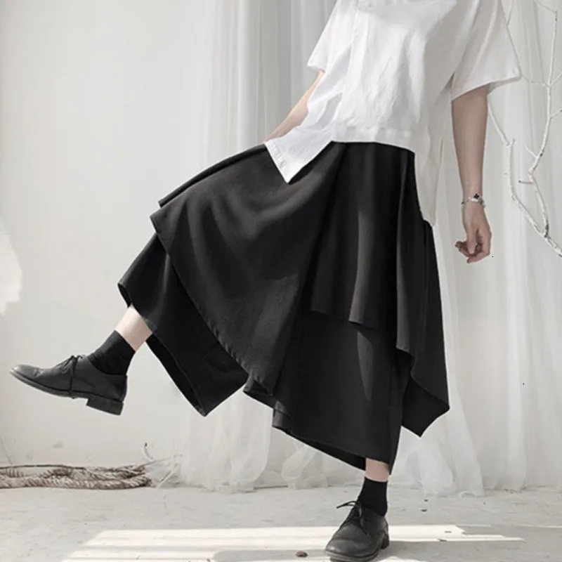 Женские брюки с широкими штанинами [EAM] черные свободные высоким эластичным