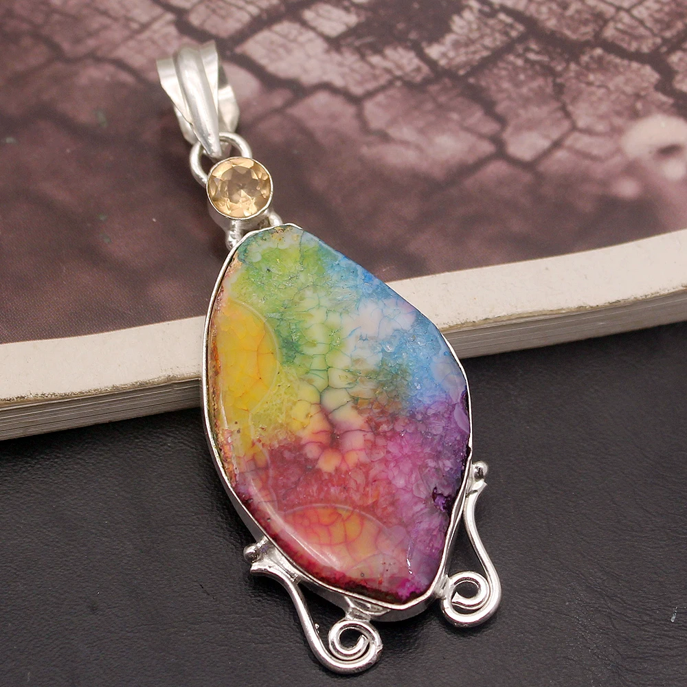 

Natural AgateDruzy HoneyTopaz Unique Real 925 Sterling Silver Color New Arrival Charms Necklaces Pendant 68mm H253