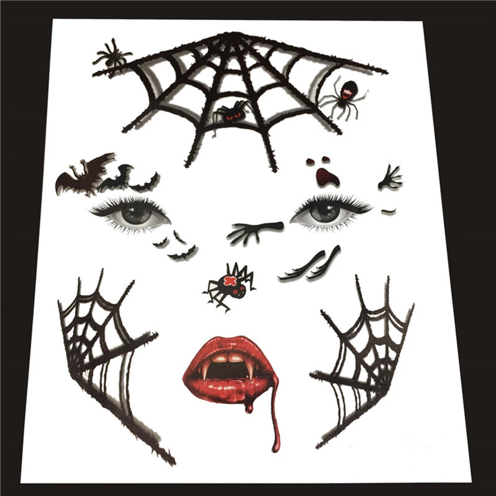 Хэллоуин лицо Временные фальшивые татуировки стикер Маскарад наклейки в стиле