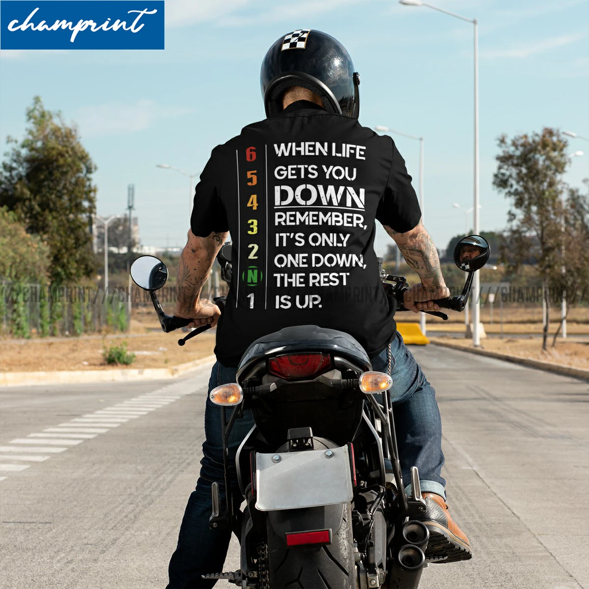 

When Life Gets You Down Remember It's Only One Down T Shirts Men's Gear Motorcycle Motivational Tees Gift Idea Clothing 6XL
