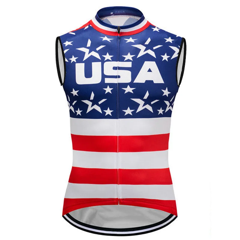 

Vest Sleeves Cycling USA Jersey Bicycle MTB Short Shirt Team Pro Breathable Ride Road Mountain Sports Men Bike Top Clothing