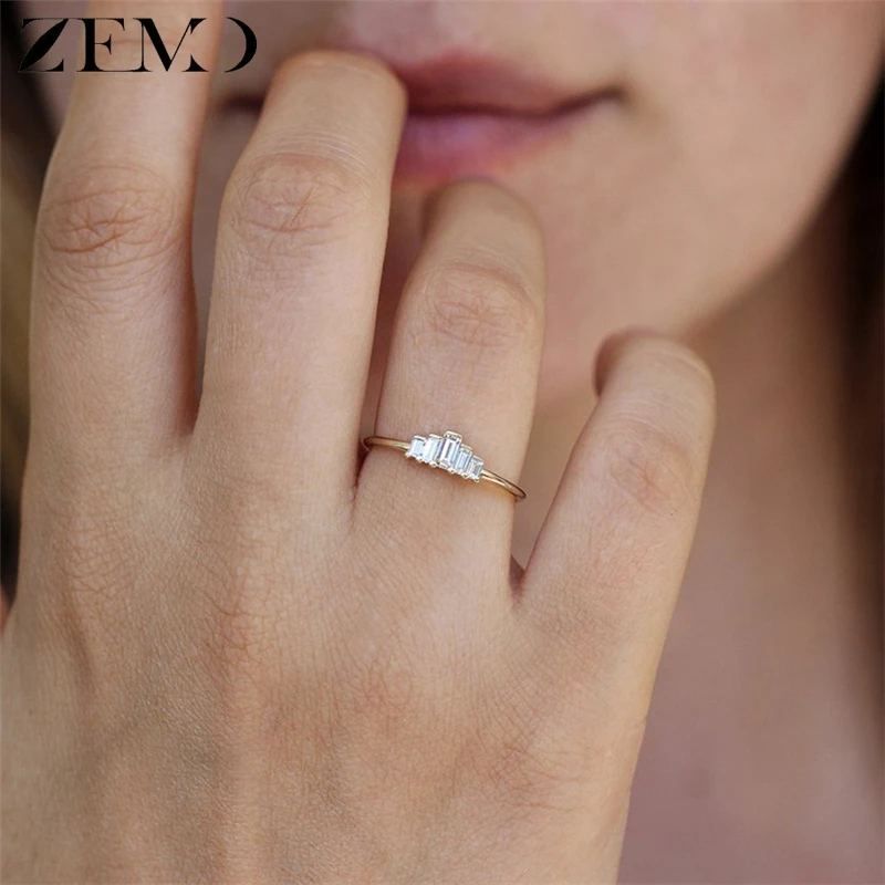

ZEMO Gold Five Different Square CZ Finger Ring Rhinestone Ring for Women Engagement Jewellery Gift for Friends bagues pour femme