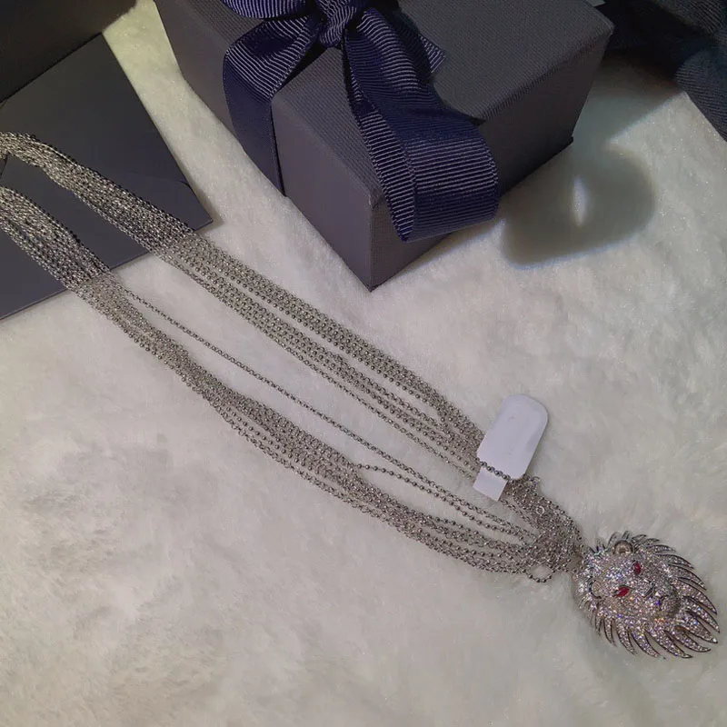 

Brand 1:1New Arrival Necklaces Silver Color Luxury Cubic Zirconia Multi-layer Gold Color Lion Pendant Women Fashion Jewelry