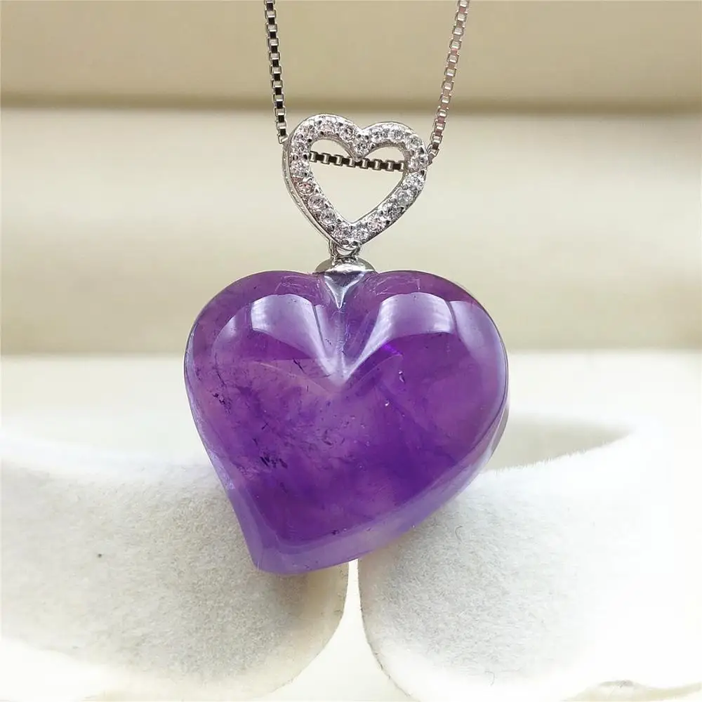 Подвеска в виде сердца из натурального фиолетового аметиста кварца 23x21 мм