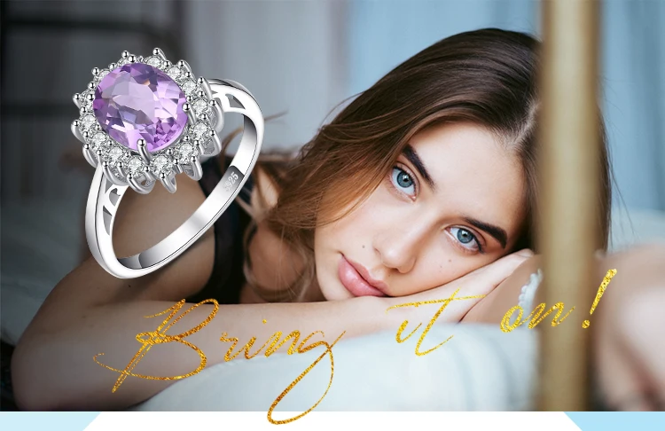 Jewelrypalace Принцесса Диана Уильям Кейт Миддлтон 1.8ct Природный аметист Обручение Halo Кольцо стерлингового серебра 925 Серебряные ювелирные изделия