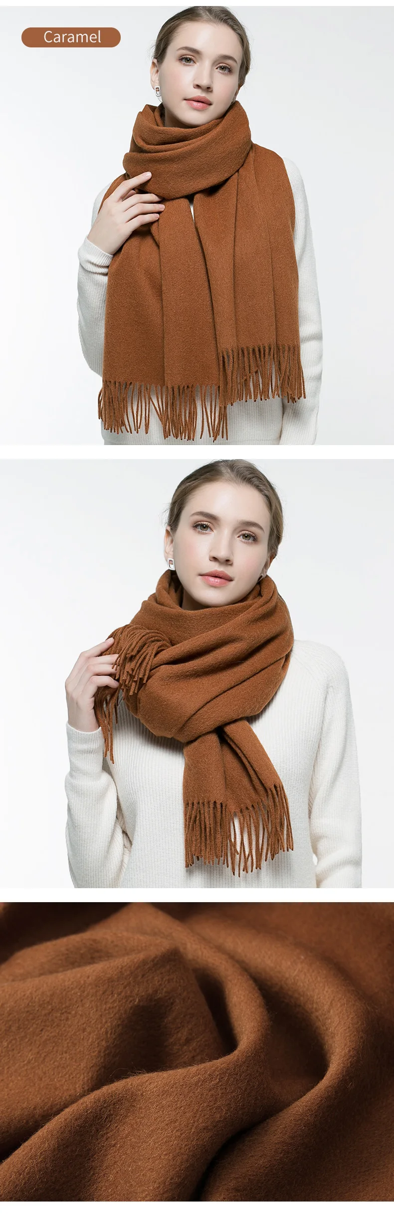 Wither Pure Wool Scarf Women Brand Thicken Warm Echarpe Wraps for Ladies Foulard Femme Solid Camel Merino Wool Scarves