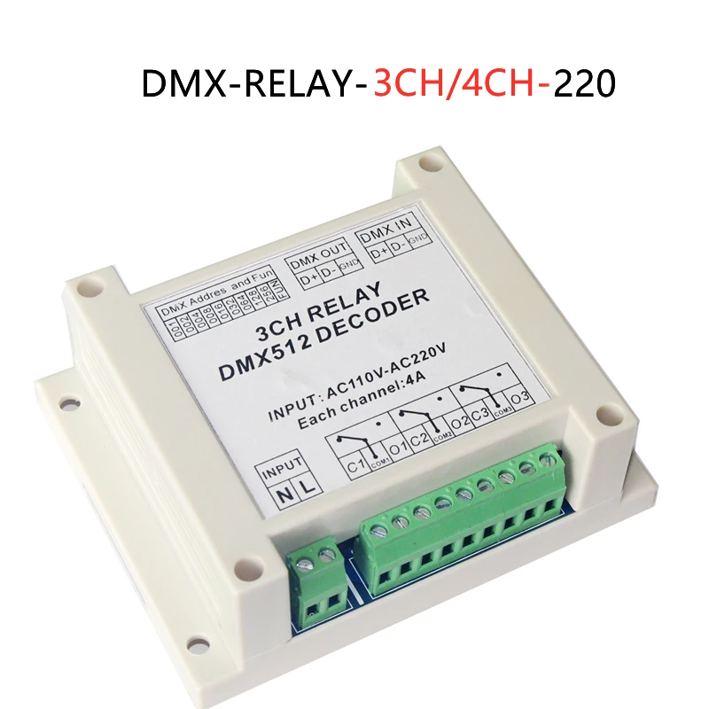 

1Pcs AC110-220V Controller Decoder RGB Led Strip Lights DMX-RELAY-3CH/4CH-220 DMX512 Relays Use For Led Lamps