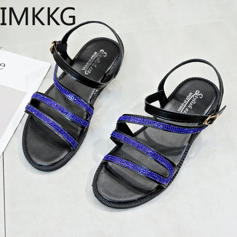 Новинка Лето 2020 женские сандалии на плоской подошве шикарные римские Модные