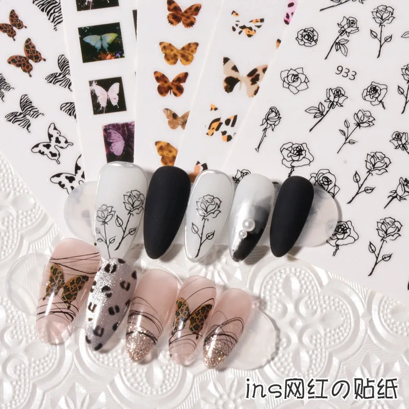 

Nail Art Water Transfer Decals Sliders Leopard Butterfly Manicures Decoration Rose Flower Nail Sticker Nail Design Nail Supplies