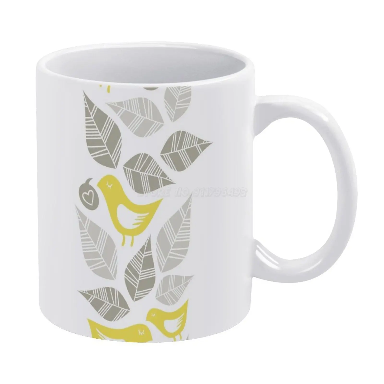 Желтые Птицы Вертикальная иллюстрация белая кружка кофейные кружки подарок для
