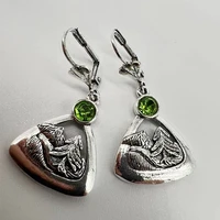 fashion lady mountain peak illustration earring with green tourmaline silver color leverback dangle