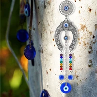 hd hanging crystal horseshoe suncatcher with blue evil eye charm chakra glass beads pendant for home protection decoration gift