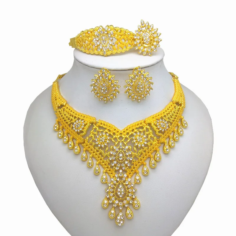 

Kingdom Ma Fashion Dubai Gold Color Jewelry Set For Party Gift Nigerian Woman Wedding Bridal African Jewelry Set Wholesale
