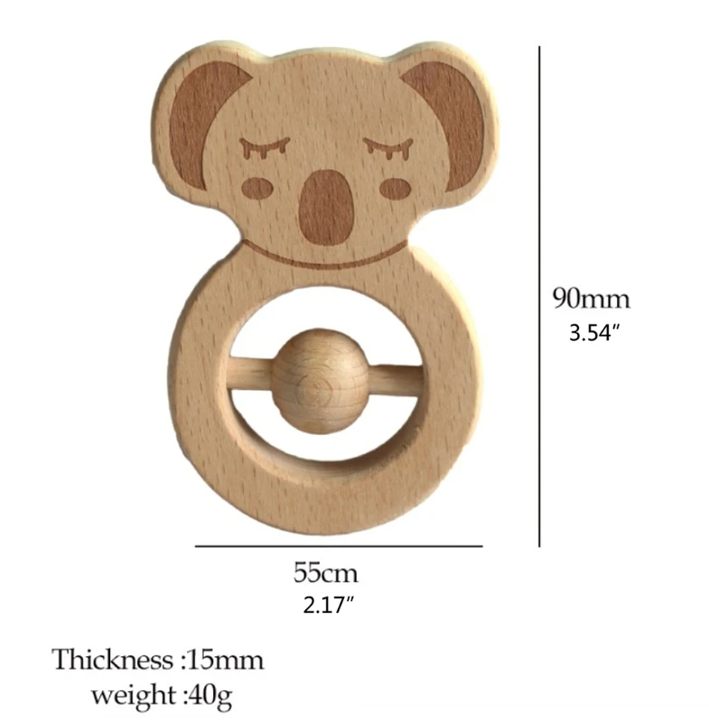 

OOTDTY Baby Toys Rattles for Newborns Bed Bell Wooden Ring Beech Animal Wood Teether Educational Toys