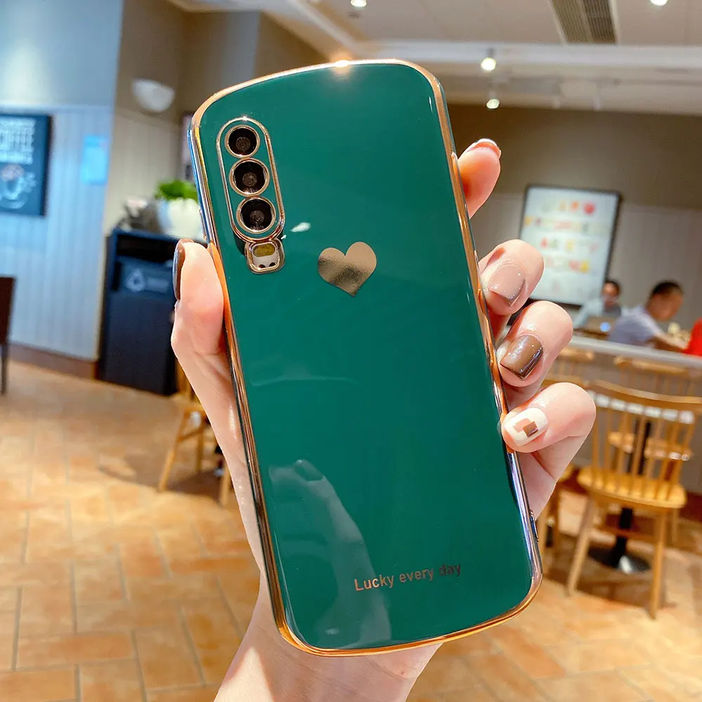 Boucho Mạ Điện Hình Bầu Dục Dành Cho Huawei Honor 30 P30 P40 Giao Phối 30 Pro Nova 7 SE Cao Cấp Màu Trơn họa Tiết Trái Tim Bìa Mềm cute phone cases huawei