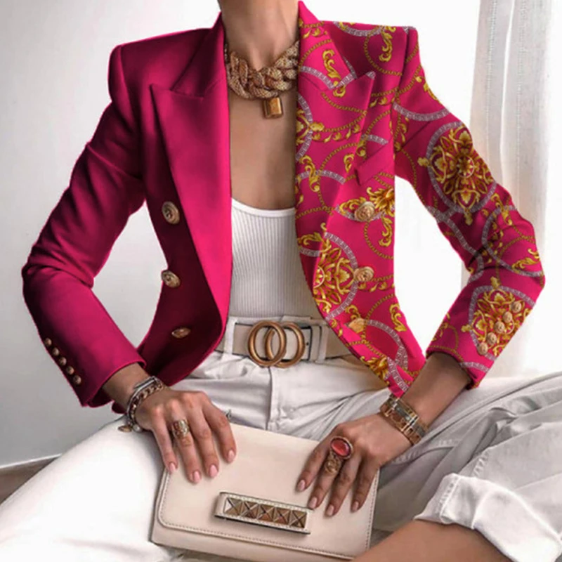 Женский двубортный блейзер с отложным воротником повседневный офисный