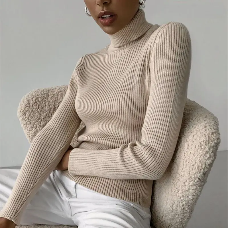 

Knitted Soft Warm Turtleneck Women Sweaters Slim Basic Pullover Jumpers Pink Fashion Sweater Autumn Winter Streetwear Tops