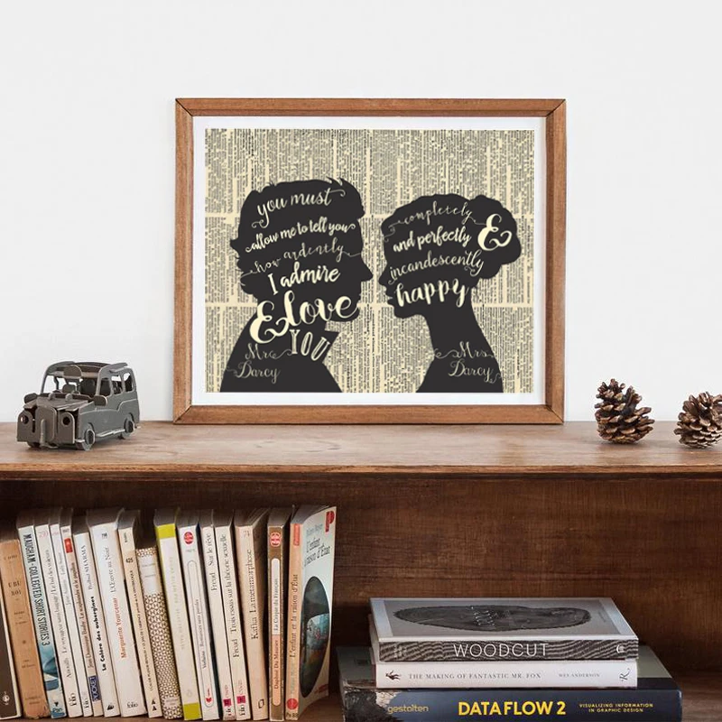 

JANE AUSTEN Pride and Prejudice Poster Quote Prints Romantic Anniversary Gift Mr & Ms Wedding Sign Painting Home Wall Art Decor