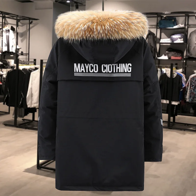 -30 Degree Couple Winter Mens Jacket Long Keep Warm Thicken Coat Men Fashion Hooded Fur Collar Windbreaker Down Parka Hot Sales