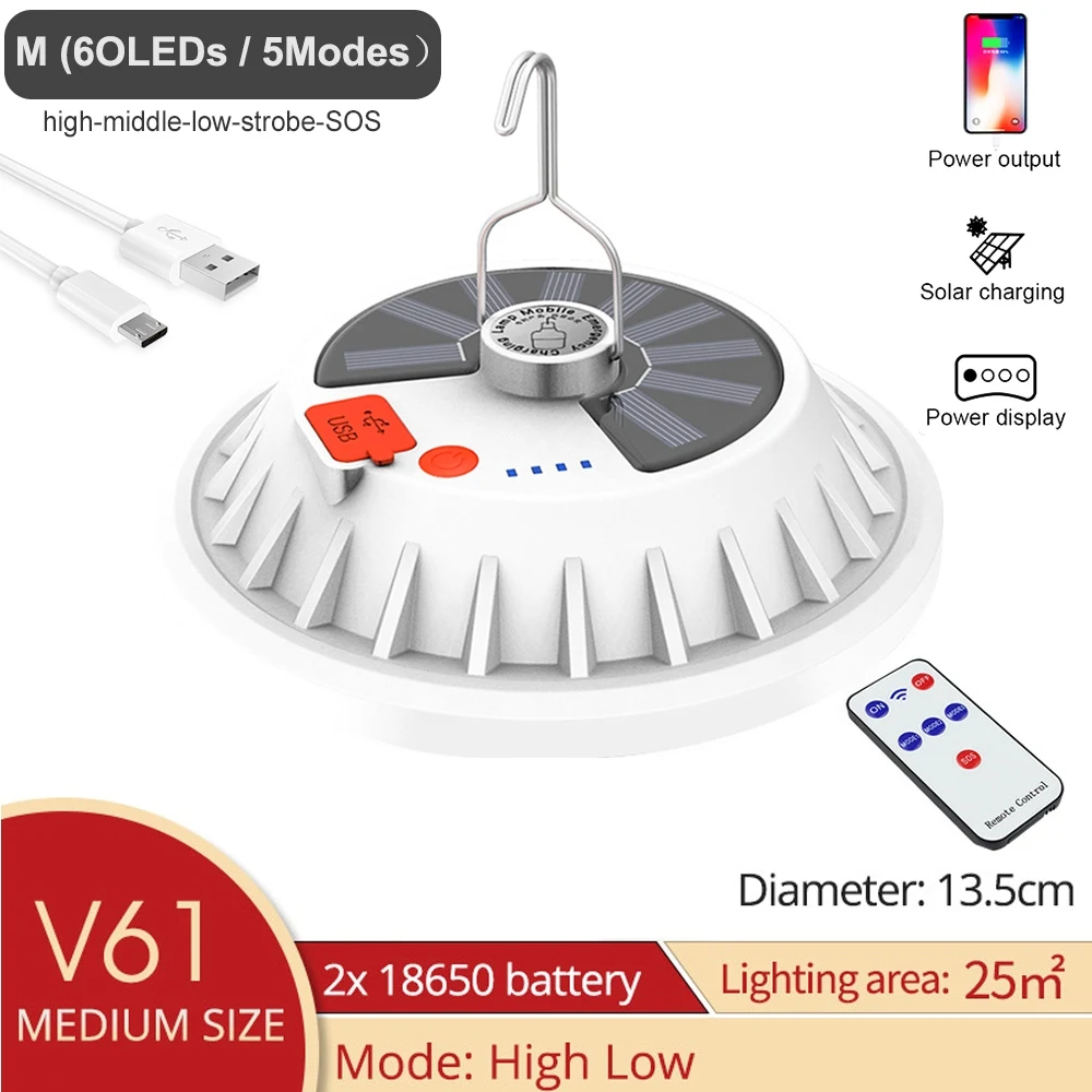 

Портативный уличный фонарь с дистанционным управлением, лампа для кемпинга с аккумулятором и питанием от солнечной батареи, ночной Светиль...