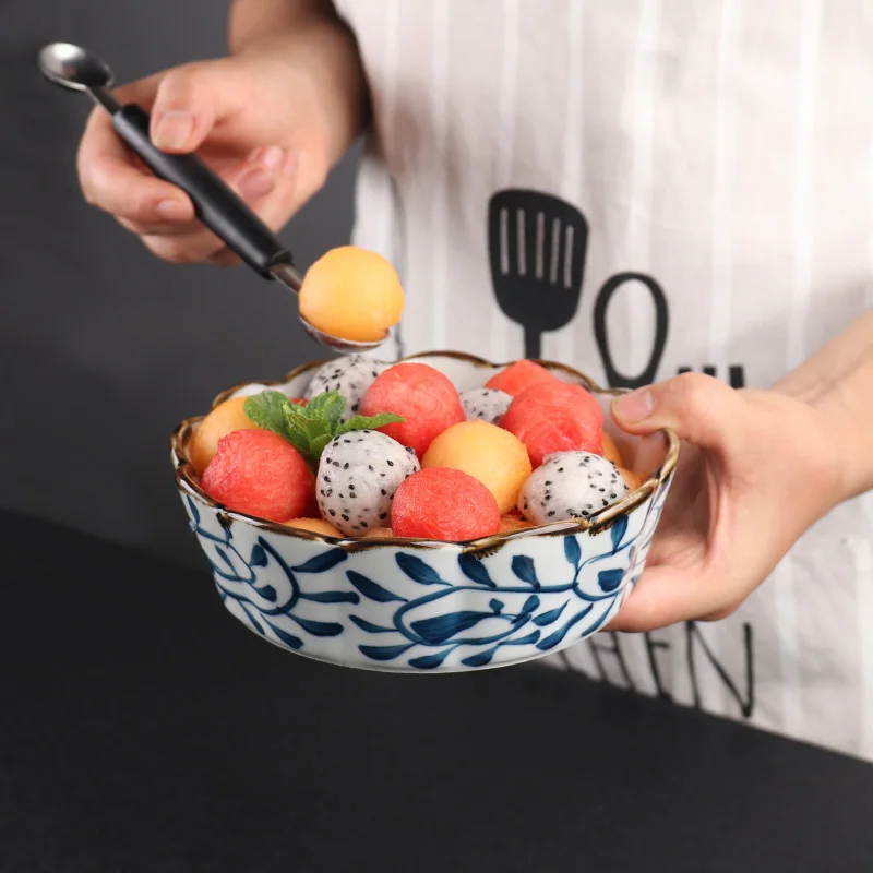 Посуда в японском стиле керамическая чаша для фруктов и салата ручной росписи