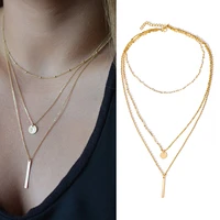 hmes new multi layer retro necklace female round sequin necklace simple fashion clavicle chain party necklace